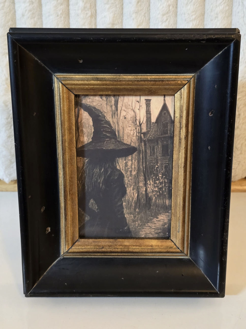 Vintage Halloween Witch Framed Art 4x6 Photo Frame Black Gold Gothic Spooky